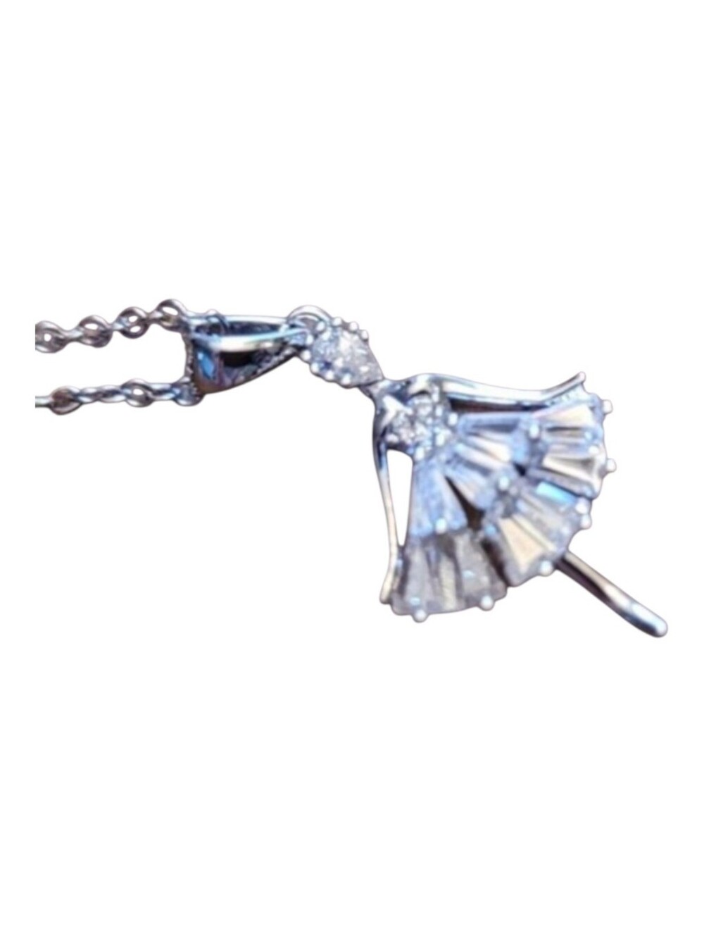 Silver Ballerina Pendant Necklace with Clear Crystal Accents